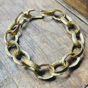 Chunky Hammered Gold Large Link Choker Necklace
